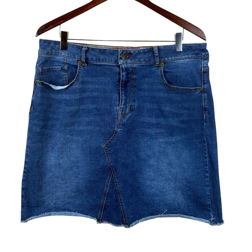 Frye &‎ Co Denim Mini Jean Skirt Womens Sz 14 Raw Hem Western Y2K 90s Retro